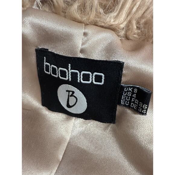Boohoo Pink Long Faux Fur Coat Size 4 Shaggy Open Front Glam Jacket Winter Chic - Picture 8 of 8